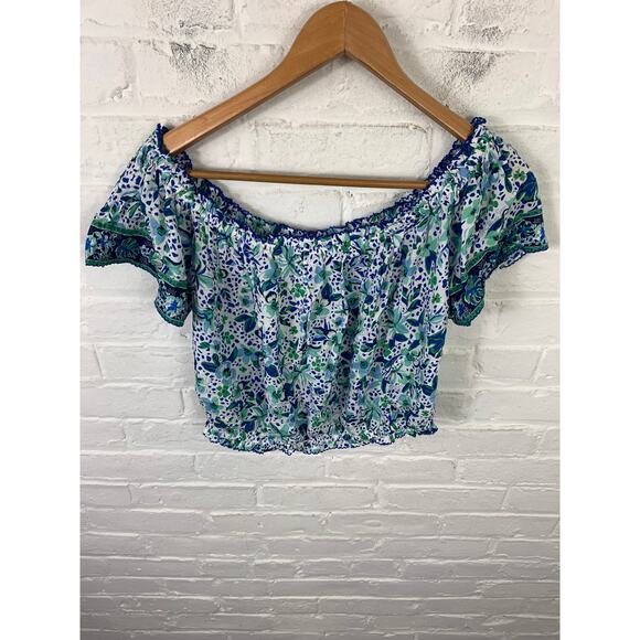 Poupette St Barth Camilla Off-The-Shoulder Crop Top Blue Monaco Size Medium - Picture 5 of 7